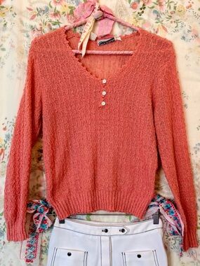Chaus Vintage Coral Knit Henley S